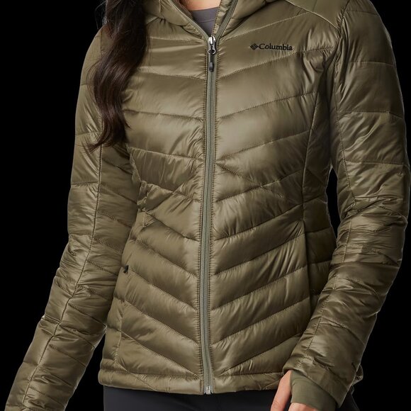 Columbia Women's Taupe Joy Peak Hooded Quilted Thermal Puffer Jacket Size L - Picture 1 of 16